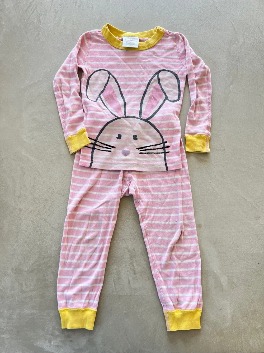 Hanna Andersson Pink Stripe Bunny Long Johns Easter Pajamas with Yellow Trim 3T